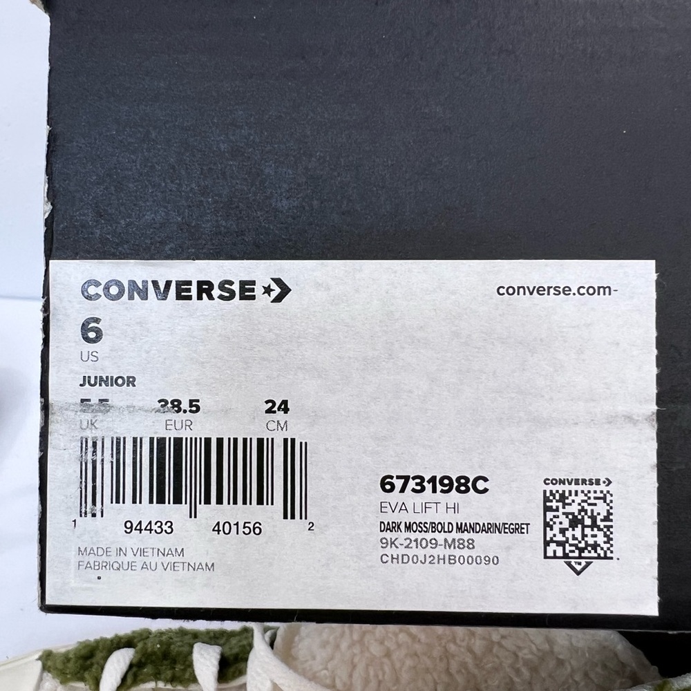 CONVERSE💯CHUCK TAYLOR ALL STAR SHERPA PLATFORM“DARK MOSS BOLD MANDARIN” SIZE 6 - Picture 13 of 13